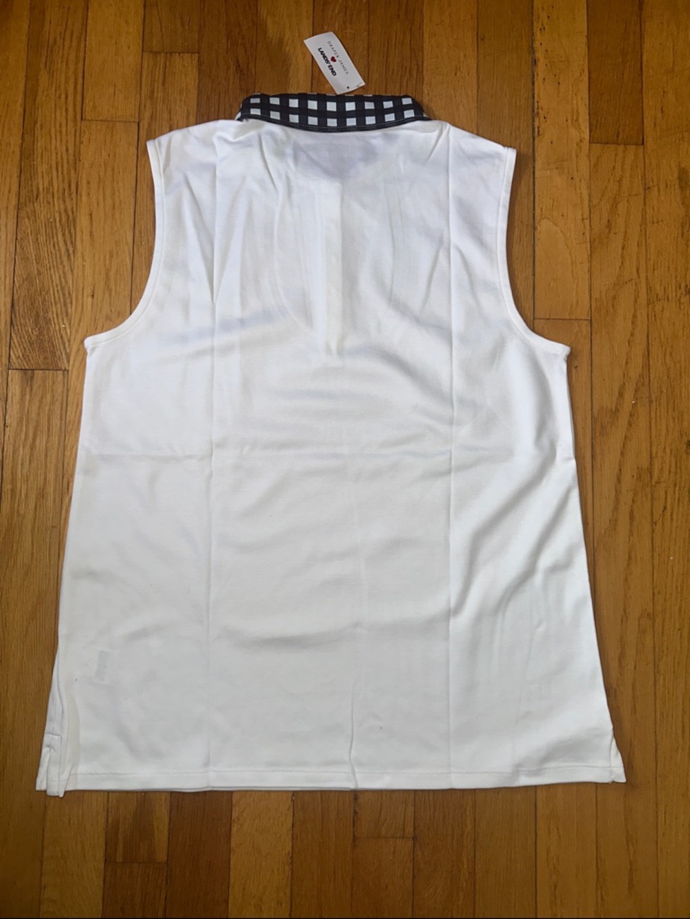 Draper James White Sleeveless Polo Tank with Navy Gingham Collar - Picture 3 of 3